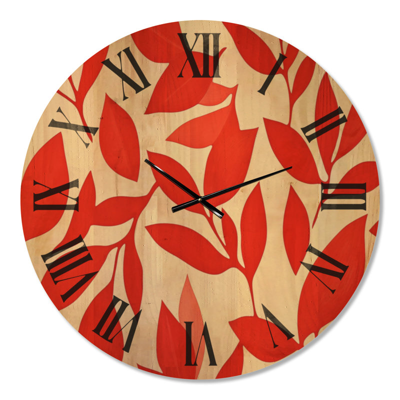 Horloge murale Foliage Silent Wood - Calm Collage de feuilles botaniques, Oversized