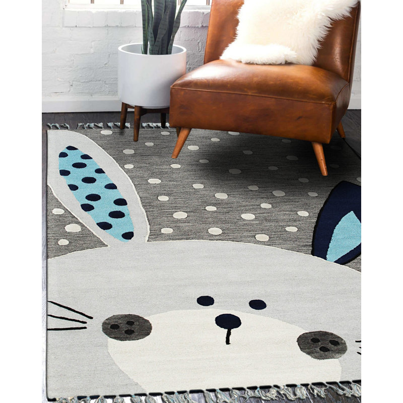 Hand Tufted Wool Geometric Area Rug in Gray, 5' x 8'