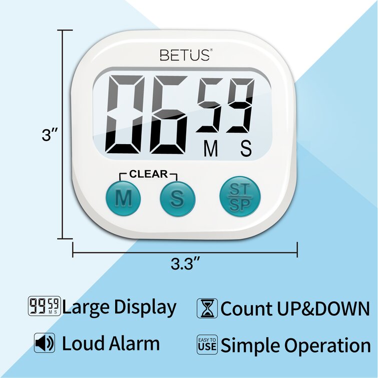 2 Pack Digital Kitchen Timer for Cooking Big Digits Loud Alarm Magnetic  Backing Stand Cooking Timers for Baking White