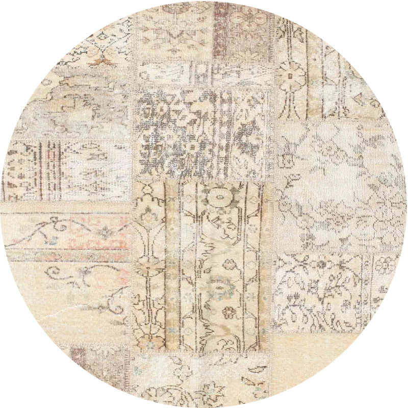 Brun contemporain/Tapis décoratif gris, Rond 7 pi