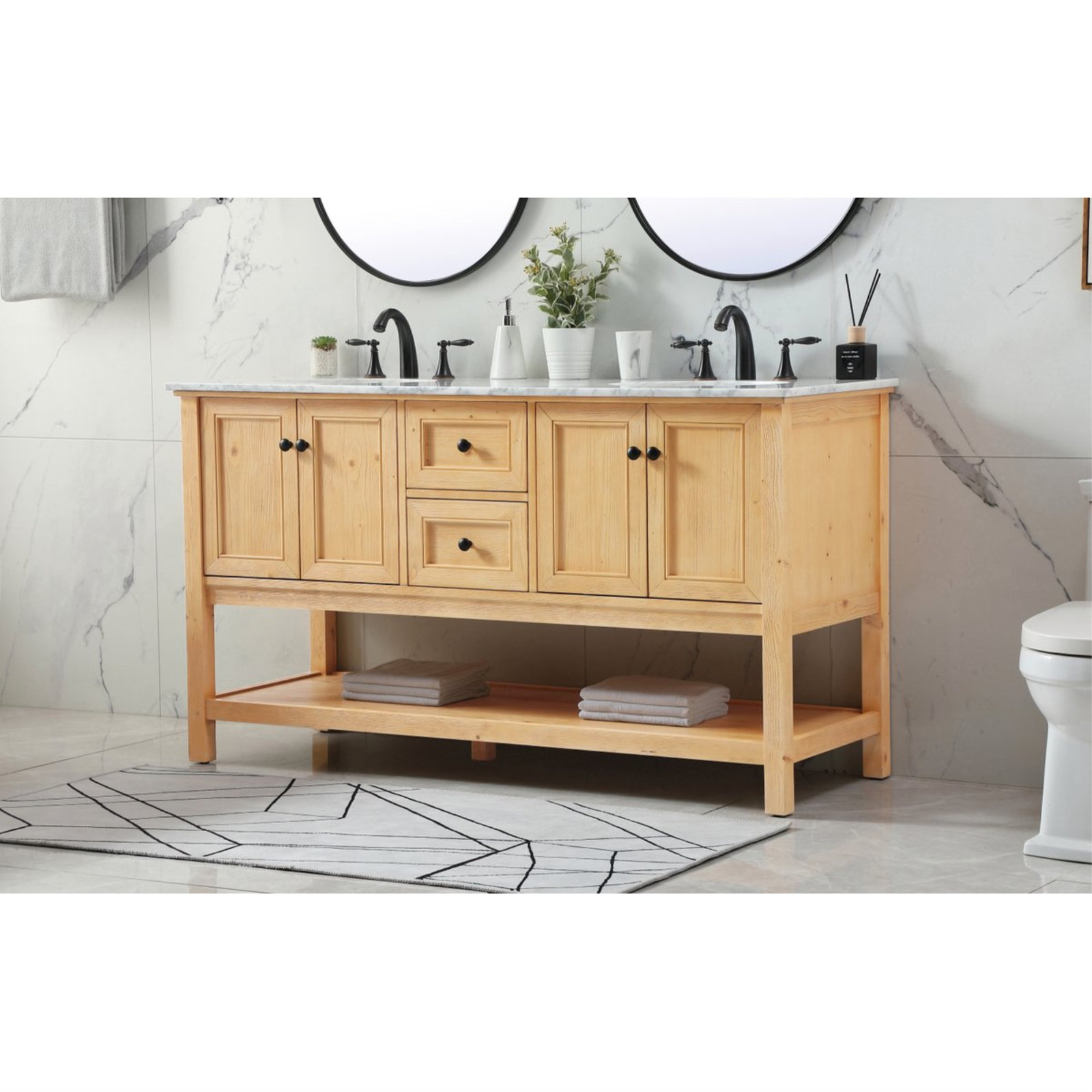 Bonsai 60'' Double Bathroom Vanity, Natural wood