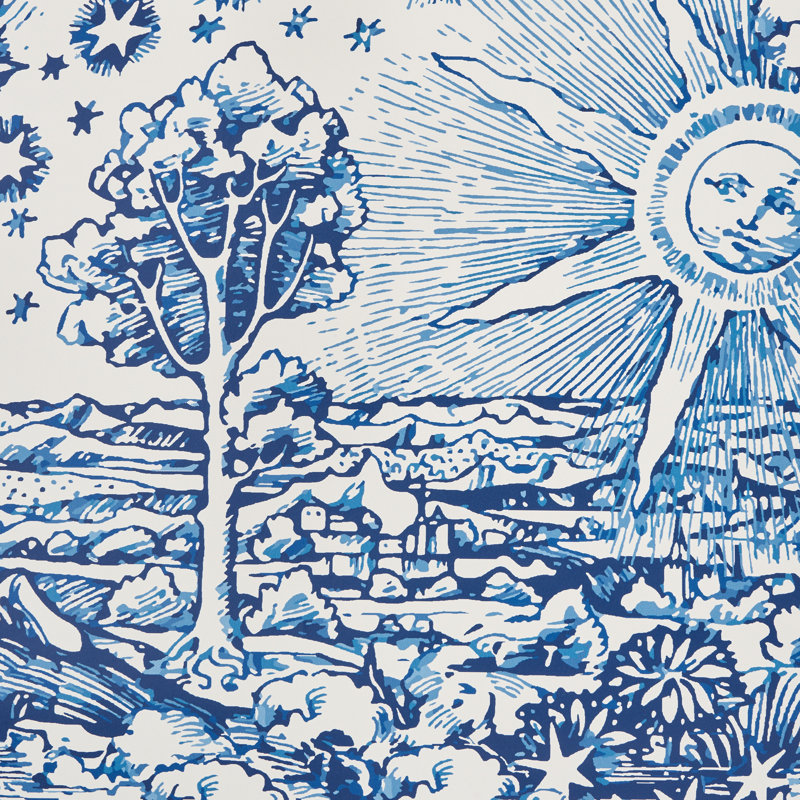Schumacher x Johnson Hartig Modern Toile Wallpaper, Indigo