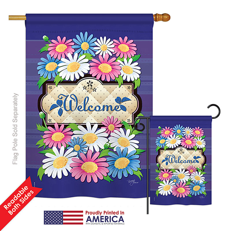 Ensemble de 2 drapeaux en polyester 2 faces Ancha Welcome Daisies Spring Floral Impressions
