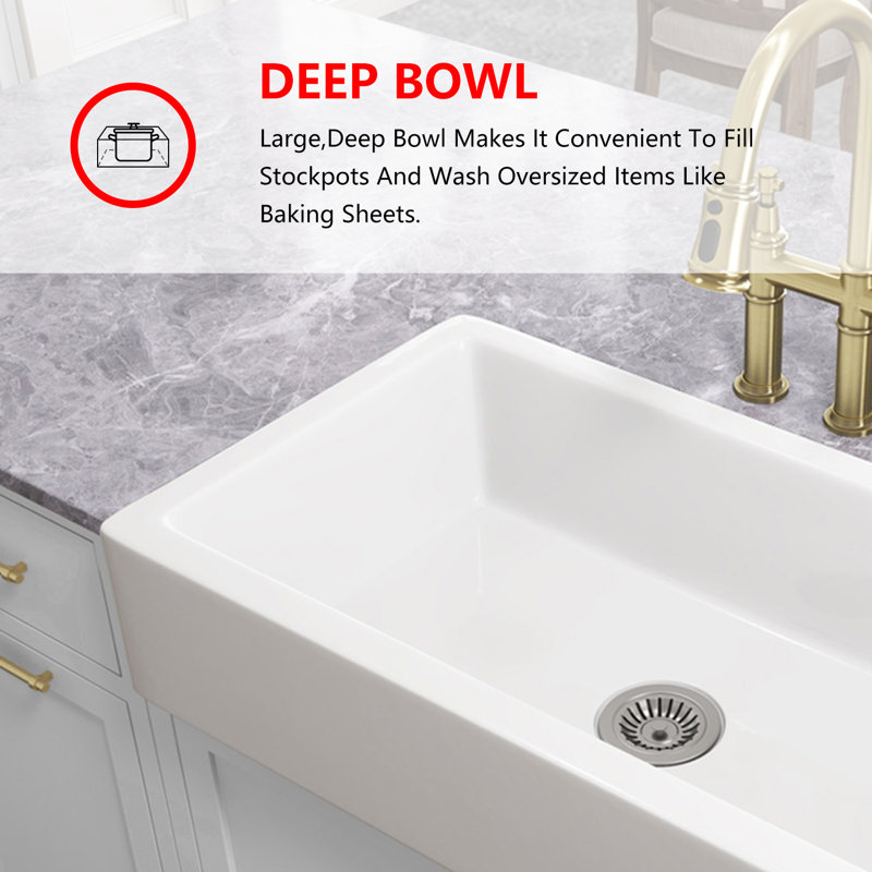 19'' L Single Bowl Fireclay Kitchen Sink, 8" H x 37" W x 19" D
