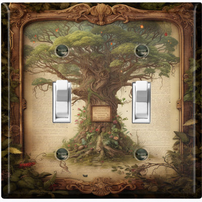 Metal Light Switch Plate Outlet Cover (Green Tree Of Life Frame - Double Toggle)