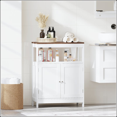 Armoire de rangement moderne avec portes doubles, tablette réglable et plateau en bois naturel pour une organisation polyvalente