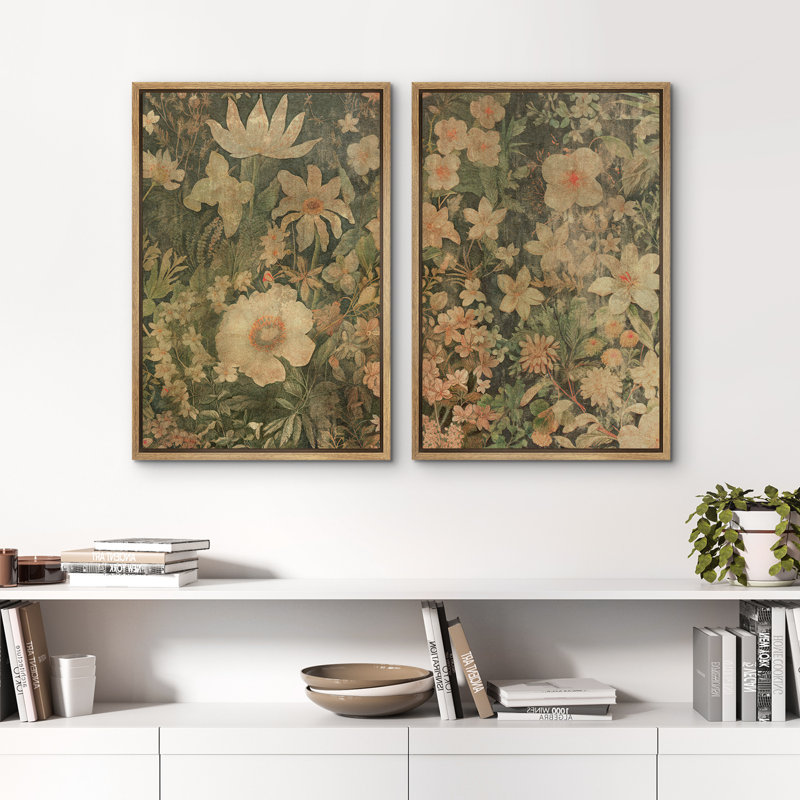 Élégance florale, classique, botanique, rétro, illustrations rétro, décor de salon YUK177, Naturel, H 24 po x l 16 po