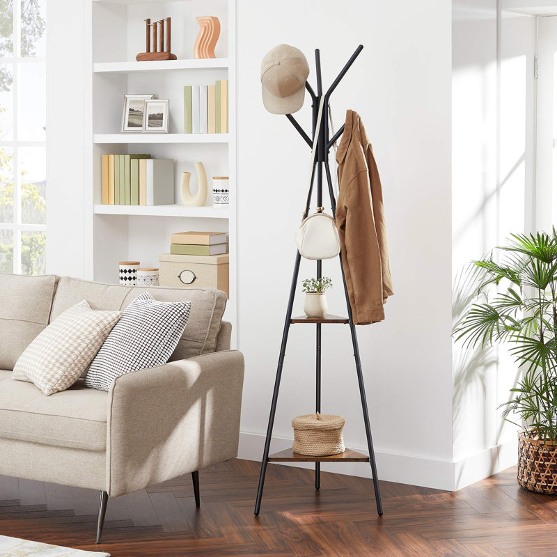 Steel Freestanding 5 - Hook Coat Rack, Rustic Brown