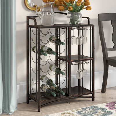 Rack Table Bar Cabinet Shelves, Liquor Wine Storage Stand with Glass Holder-Holds 21 Bottles, Small