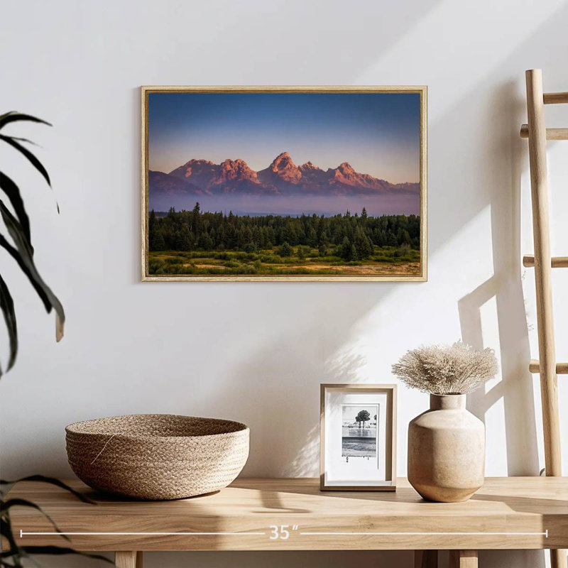 Grand Teton Mist, Floating Frame Natural Wood, 19" X 13"