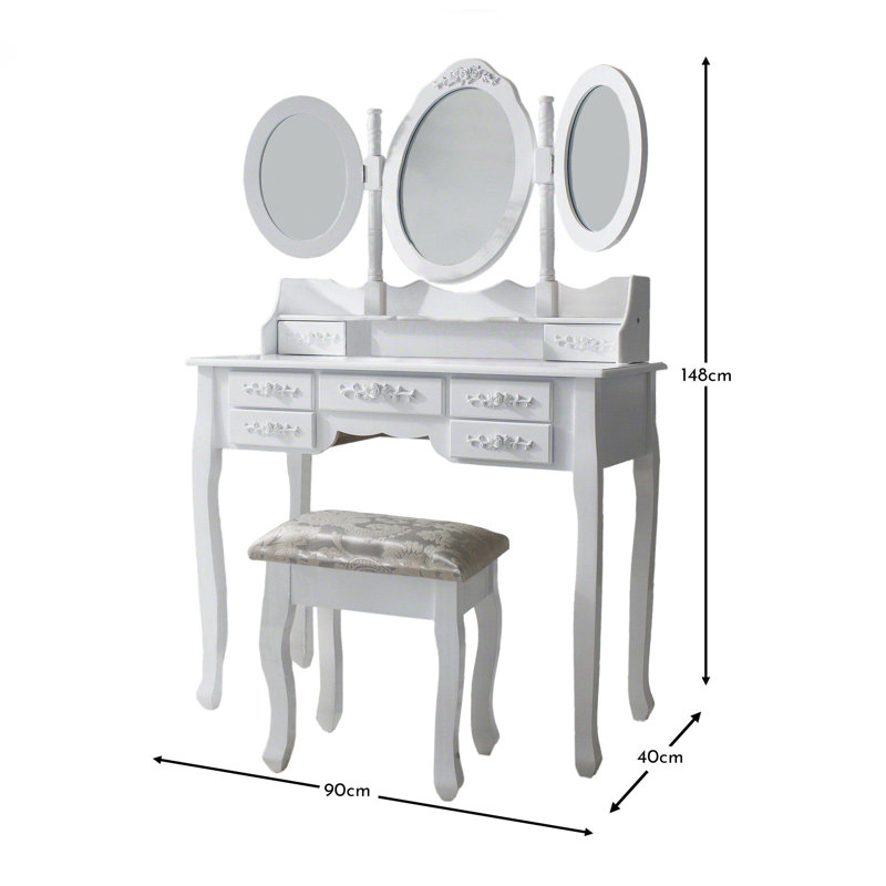 Adrian Dressing Table with Mirror, White