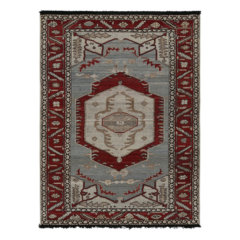 Burano Hand Knotted Wool Geometric Area Rug, Rectangle 4' x 5'