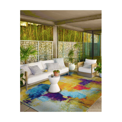 Blurred Multi Color Pattern Woven Base and Washable Area Rug