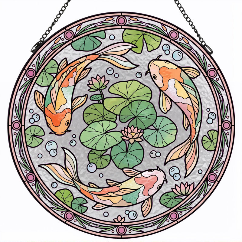 Panneau de vitrail Koi Fish - 7,8 H, H 7,8 po