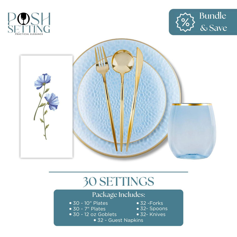Ensemble de fête bleu jetable en plastique Deluxe - martelé biologique