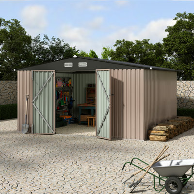 12X10 Ft Outdoor Storage Shed, Galvanized Steel Metal Tool Shed with Secure Lockable Door & Air Ventilation System, Rust-Resistant Utility Shed for Garden, Backyard, Easy Assembly & All-Season Use