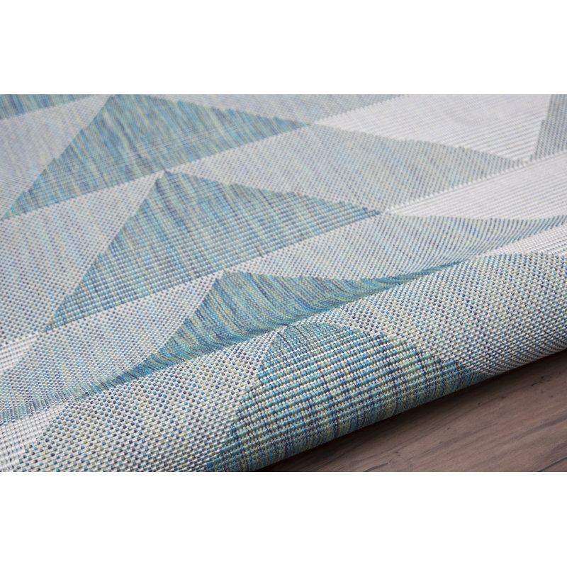 George Oliver Camdenton Geometric Teal Blue Indoor / Outdoor Area Rug ...