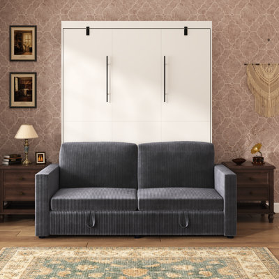 Lit escamotable Queen Size avec éclairage DEL à intensité variable, lit gain de place avec vérins à gaz, sans sommier, idéal pour la chambre d'amis, le bureau ou la chambre à coucher.