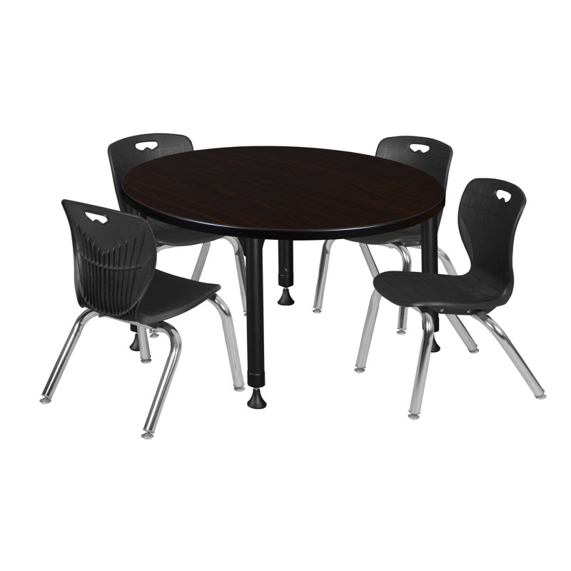 Kee Round Breakroom Table and 12" Chair Set, Gray/Chrome, Black, 34" H x 36" L x 36" W