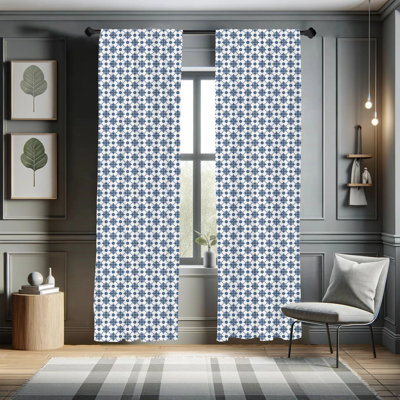 Dutch Geometric Semi-Sheer Rod Pocket Curtain Panels