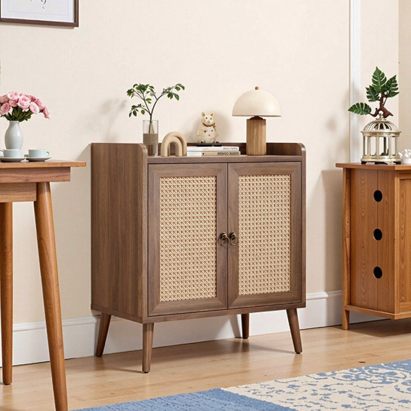 Buffet vintage en rotin avec rangement pour salle à manger, salon ou couloir, Rétro