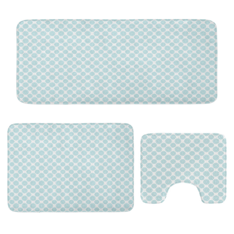  Tapis de salle de bain bleu pâle 3 pièces en U et tapis rectangulaires bleu pâle / blanc