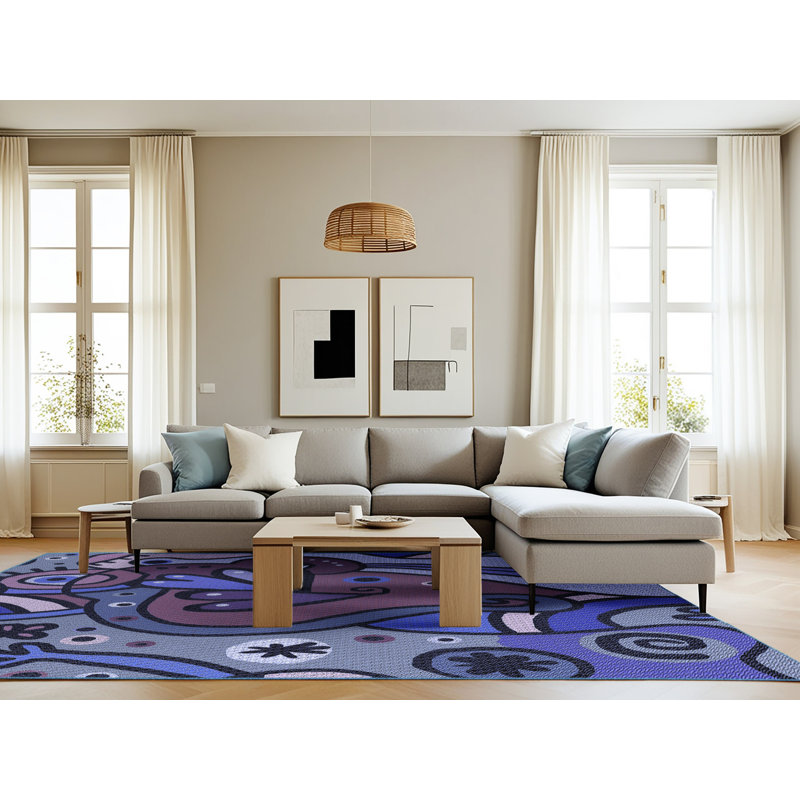 Tapis 100% à motifs lavables à la machine 2989 Pat694-BLU, Rectangle 8 pi x 12 pi