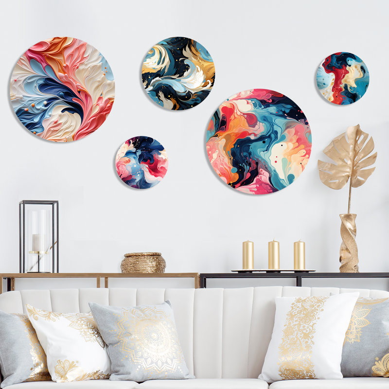 Dabne - Ensemble d'art mural rond en marbre Glam 5 pièces