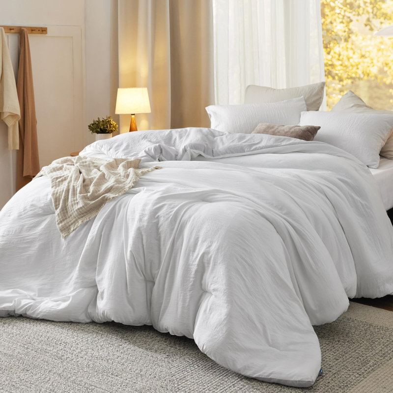 Bedsure Reversible Prewashed Comforter Set, White/Oyster Mushroom, King Comforter + 2 Standard Pillowcases