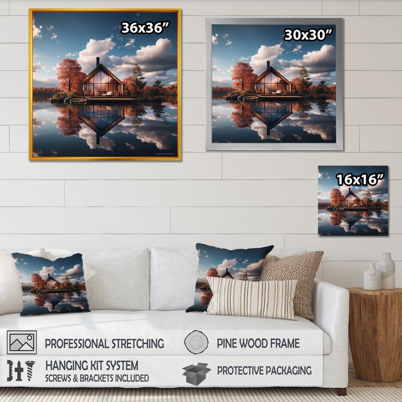 «Lakeside House Autumn Leisure», reproduction sur toile, H 30 po x l 30 po x P 1 po, Toile tendue