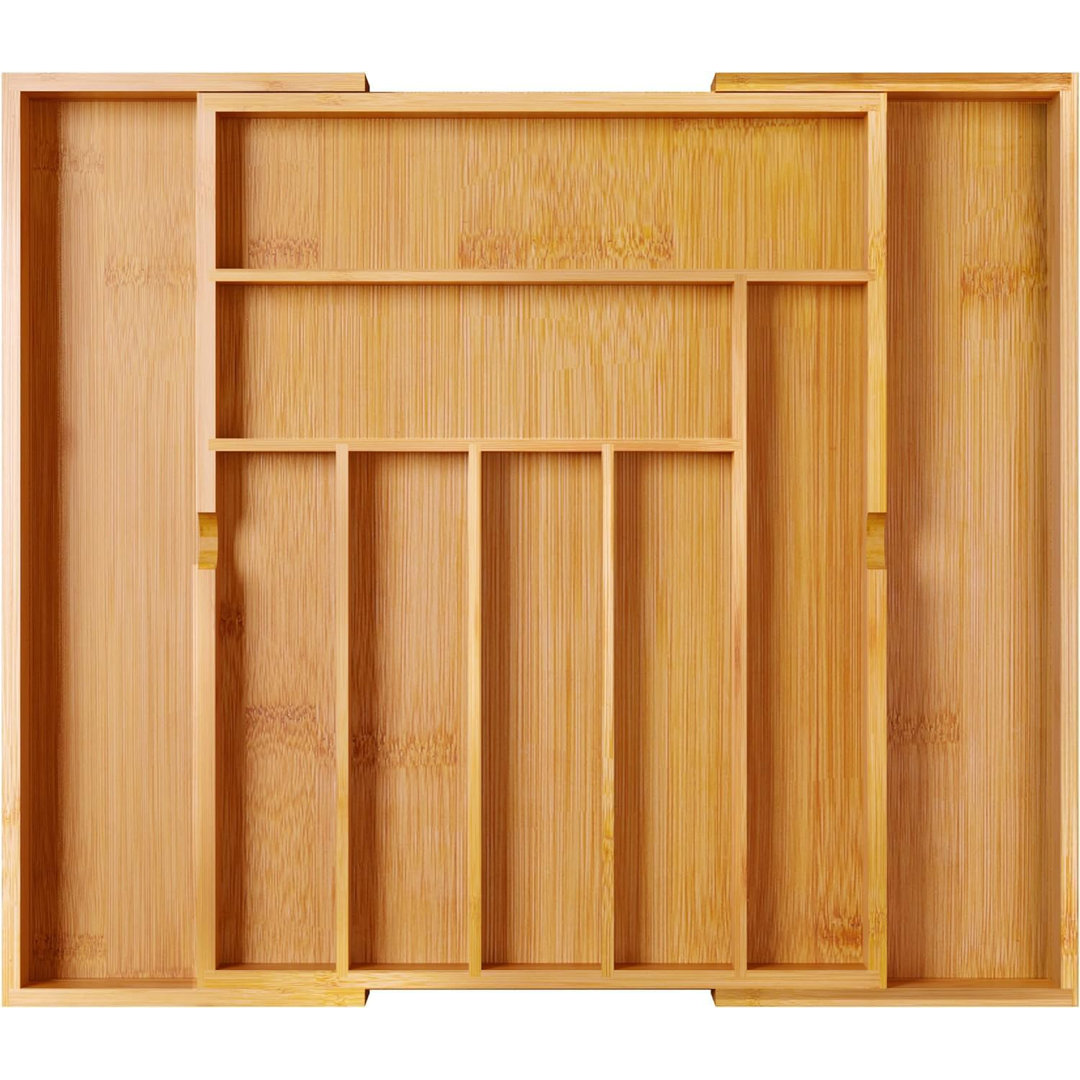 MantraRaj Drawer Organiser Expandable Bamboo Cutlery Tray Kitchen Drawer Divider 7 to 9 Compartment