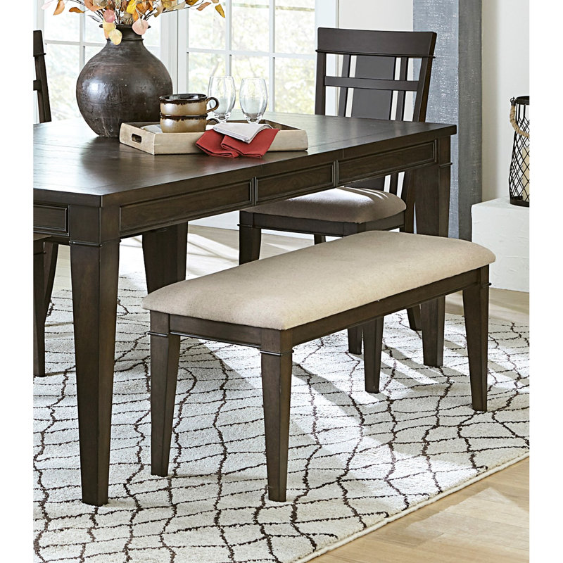 48-Inch Bench With Dark Brown Finish And Beige Upholstered Seat For Dining Stability 48" Fabric Lasting Appeal