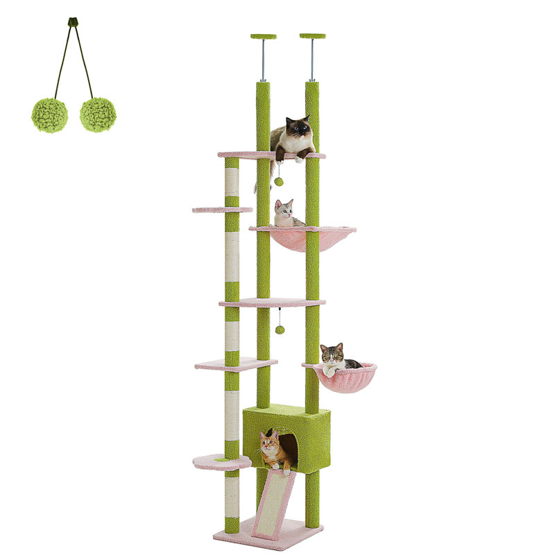 Arbre à chat haut, tour du sol au plafond réglable [90,5 po - 100,4 po = 230-252 cm] avec condo pour chat, hamac pour chat et poteau à griffes, arbre d'escalade pour grands chats d'intérieur