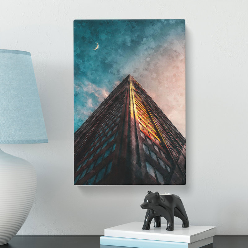 Moon Above The Architecture - Wrapped Canvas Painting, 76cm H x 50cm W x 3cm D