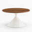 Ensemble de 2 tables basses rondes, plateau en noyer avec piètement en acier, table basse multifonctionnelle et élégante, blanc et noyer-665353779