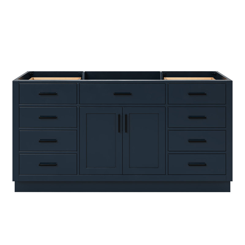 Base de meuble-lavabo simple en bois massif de 66 po Osoria, Bleu minuit