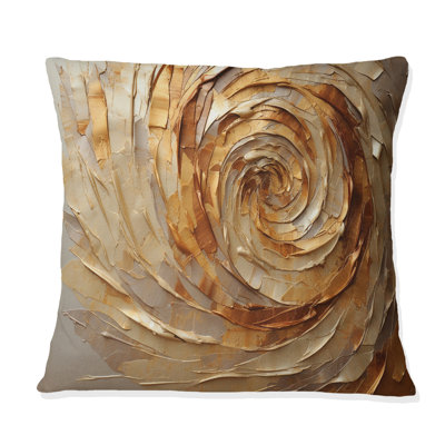 Brown Gilded Mocha Spiral - Abstract Spirals Printed Throw Pillow