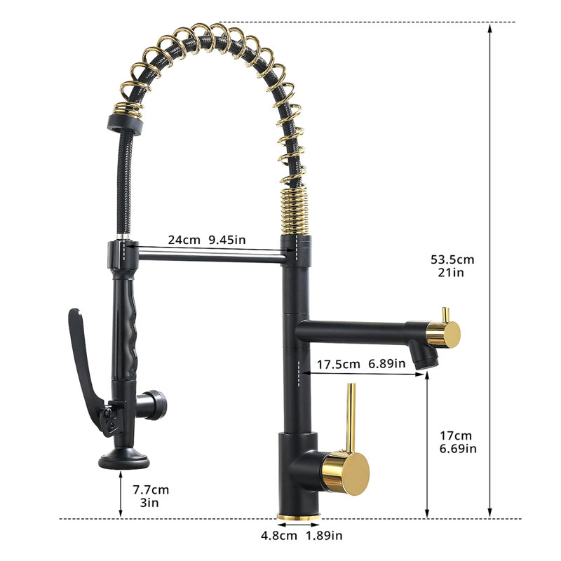 Commercial Kitchen Faucet With Pull Down Sprayer, Single Handle Single Lever Kitchen Sink Faucet, Black+Gold