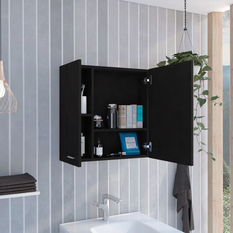 Armoire à pharmacie de salle de bain avec miroir, Noir