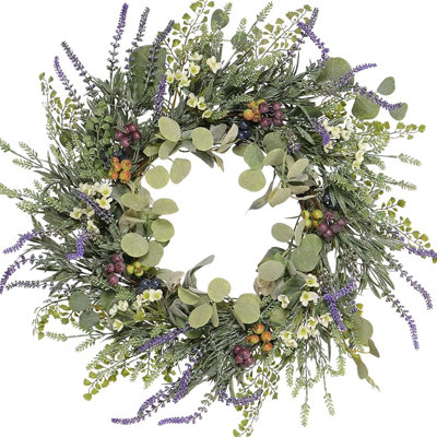 Couronne d'eucalyptus artificiel lavande pour porte d'entrée, porche et mur - Summer Home Decor