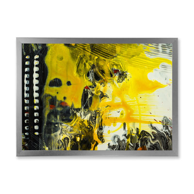 Yellow Black And White Liquid Art X - Painting on Canvas