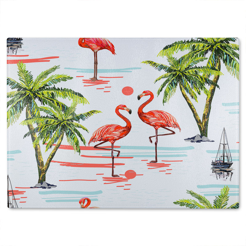 Flamingo & Palm Trees Glass Chopping Board