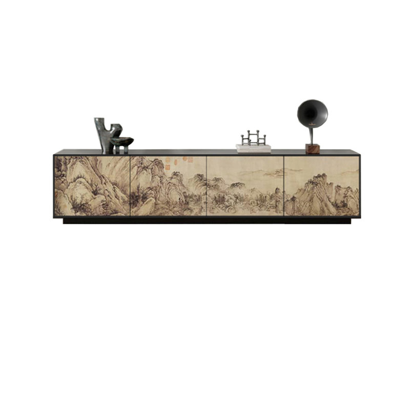 Meuble télé Modern, Noir / Beige, 78.74"