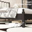 Base de lit plateforme en bois massif de style rétro Ines avec tête de lit tapissier en cuir végétalien-991268222-991268220