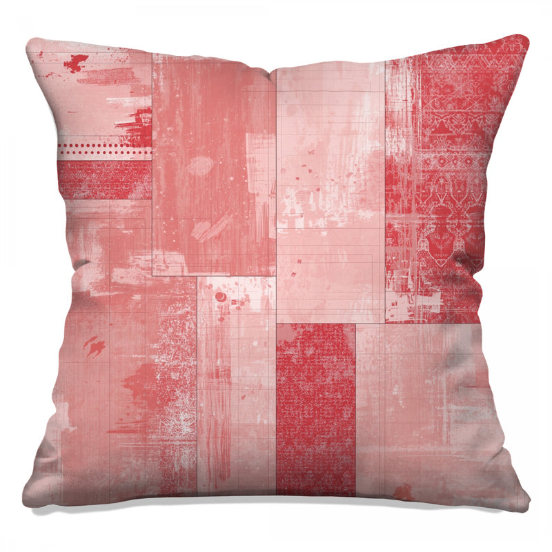 Red Geometric Patchwork Double Sided Throw Pillows, 20 x 20 inches