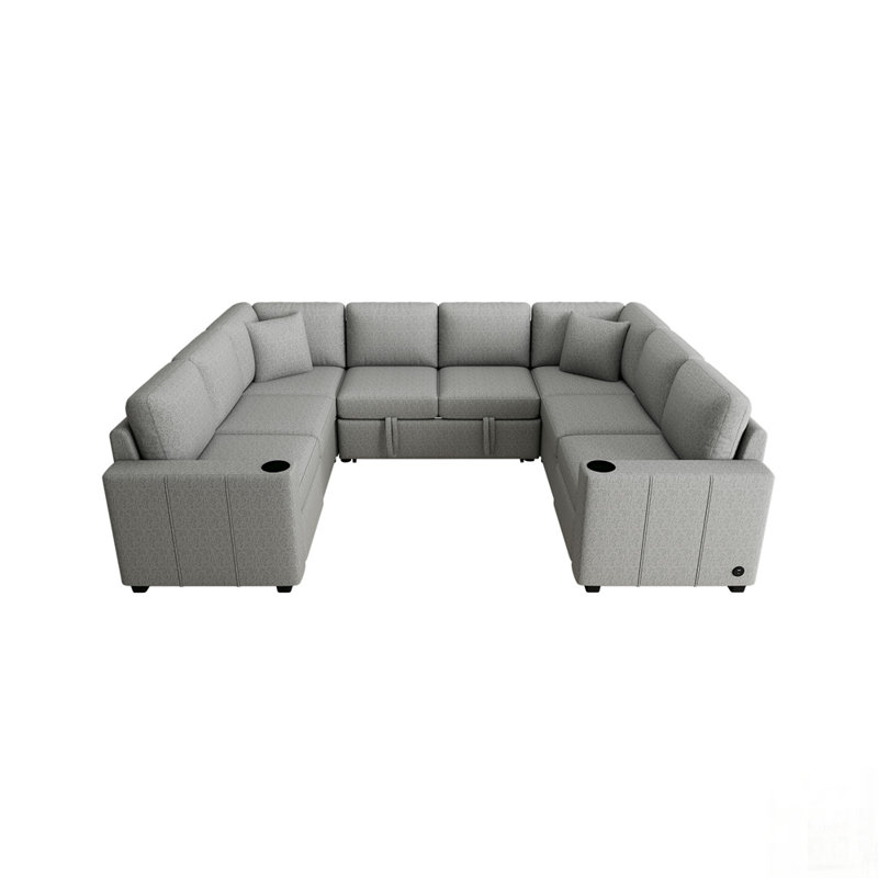 Canapé-lit convertible convertible, modulaire en forme de U pour le salon, peu encombrant et confortable, Gris