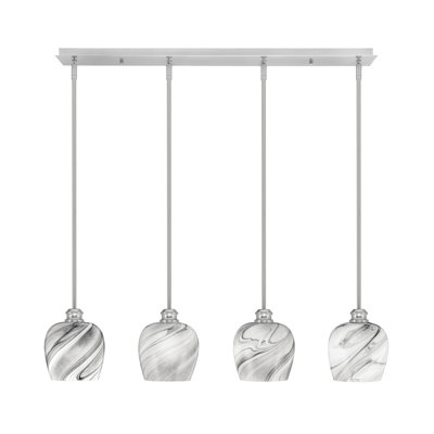 Luminaire suspendu linéaire 4 lumières Edge avec verre tourbillon onyx 6 "Edge
