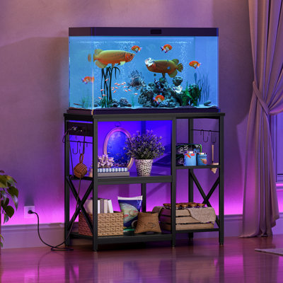 20-29-37 Gallon Fish Tank Stand With Power Outlets And Led Light