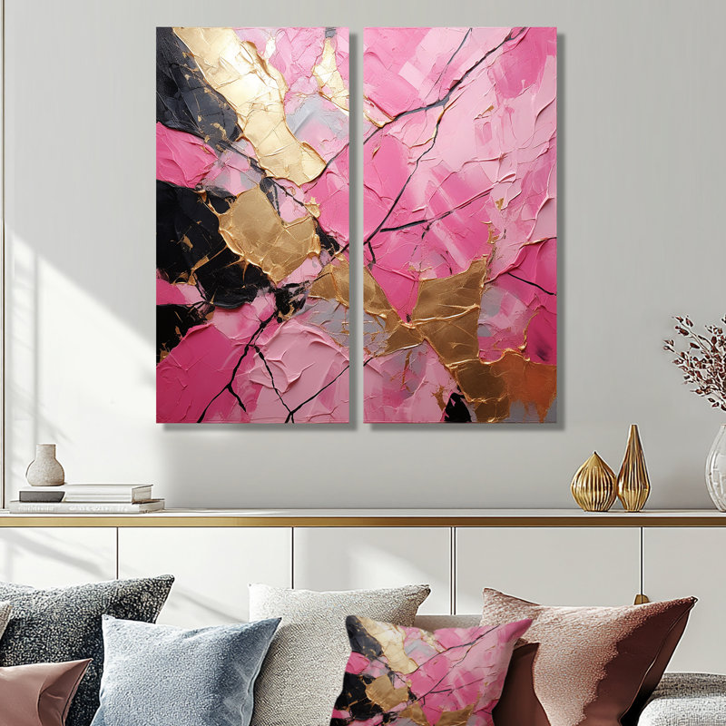 Décoration murale moderne rose Minimalisme or rose I, H 40 po x l 40 po, Toile tendue, Ne s’applique pas