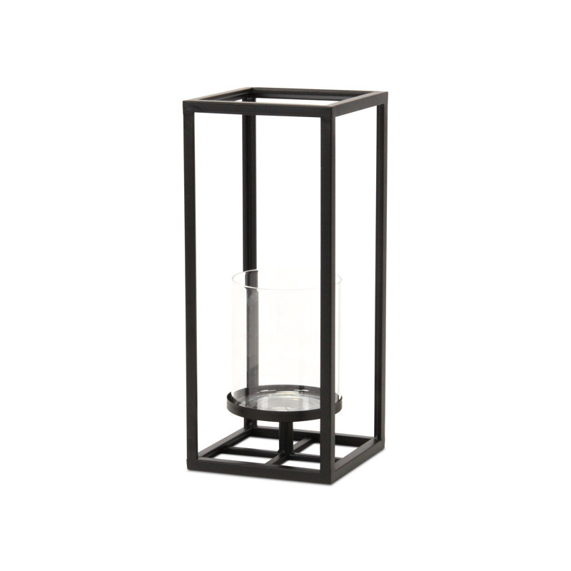 Pembertale Tall Square Gold Metal Lantern, 13" H x 5.5" W x 5.5" D, Black